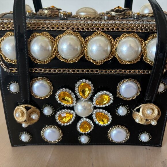Absolutely Adorable Upcycled/Restored Embellished Little Black Evening Bag - Picture 6 of 8